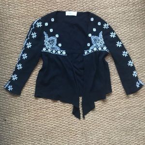 White + Black Embroidered thin Cardigan